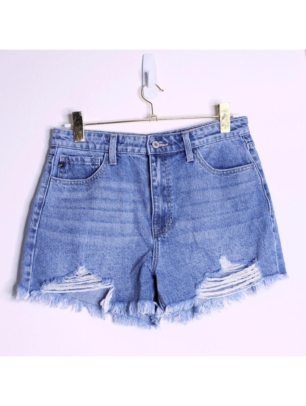 KanCan High Waist Denim Distressed Shorts - 29
